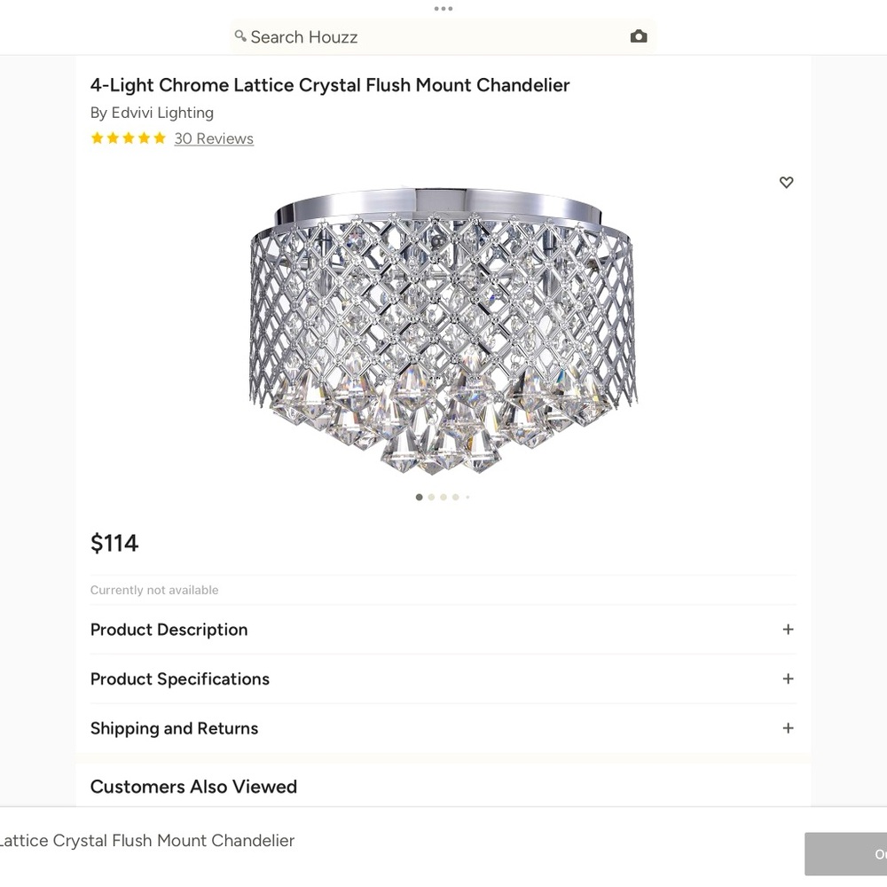 Chrome Lattice Crystal Flush Mount Chandelier New in Box. Never used.